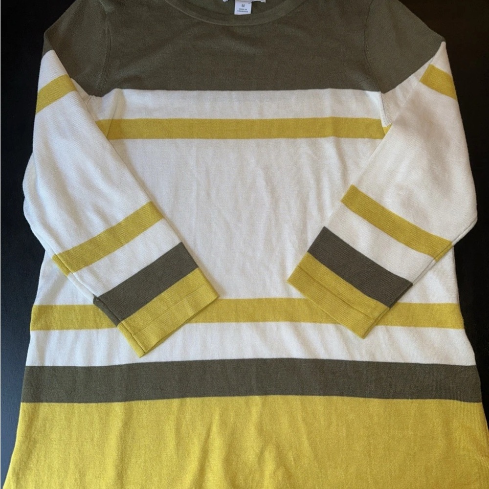 Liz Claiborne Olive and Yellow Striped Crewneck Sweater